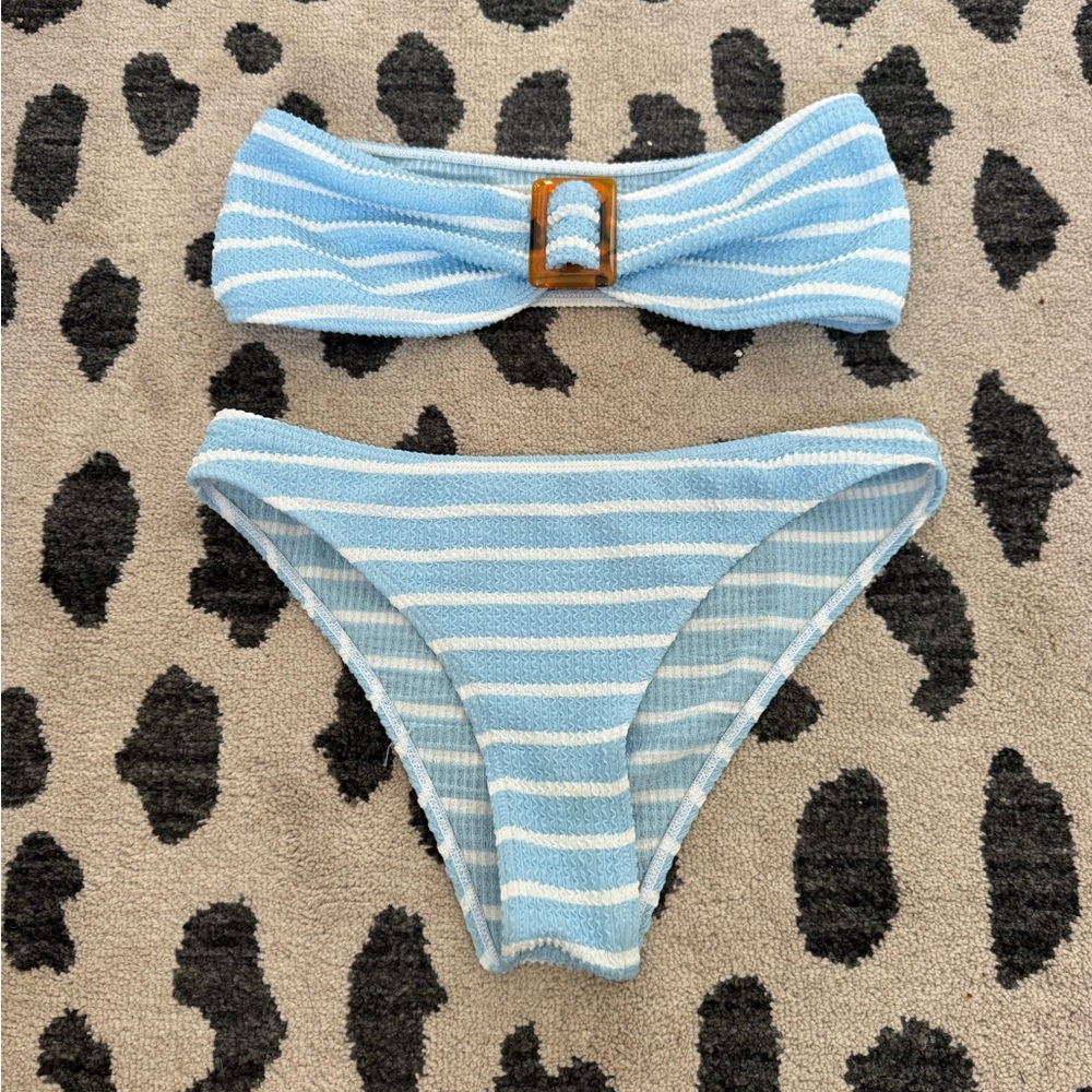 Blue and White Striped Bikini Set